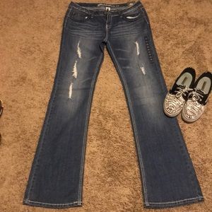 Denim blue jeans distressed